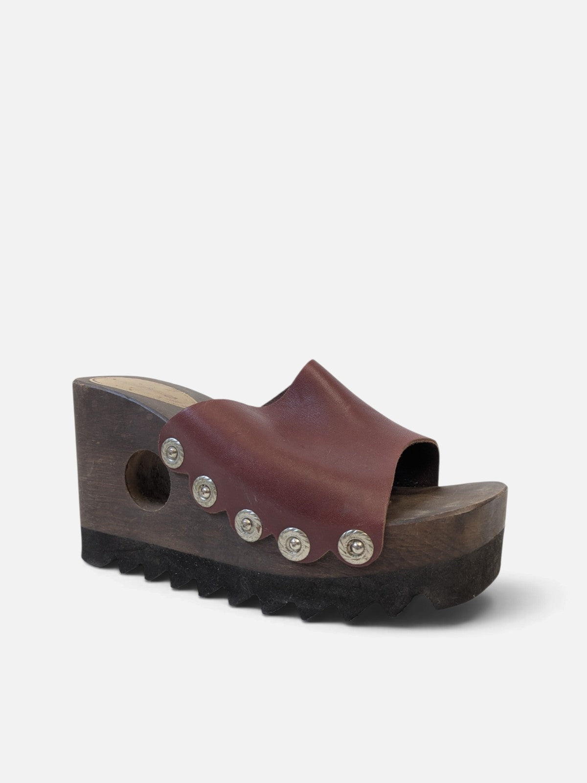 Rare sculptural wood platform sandals (90s)