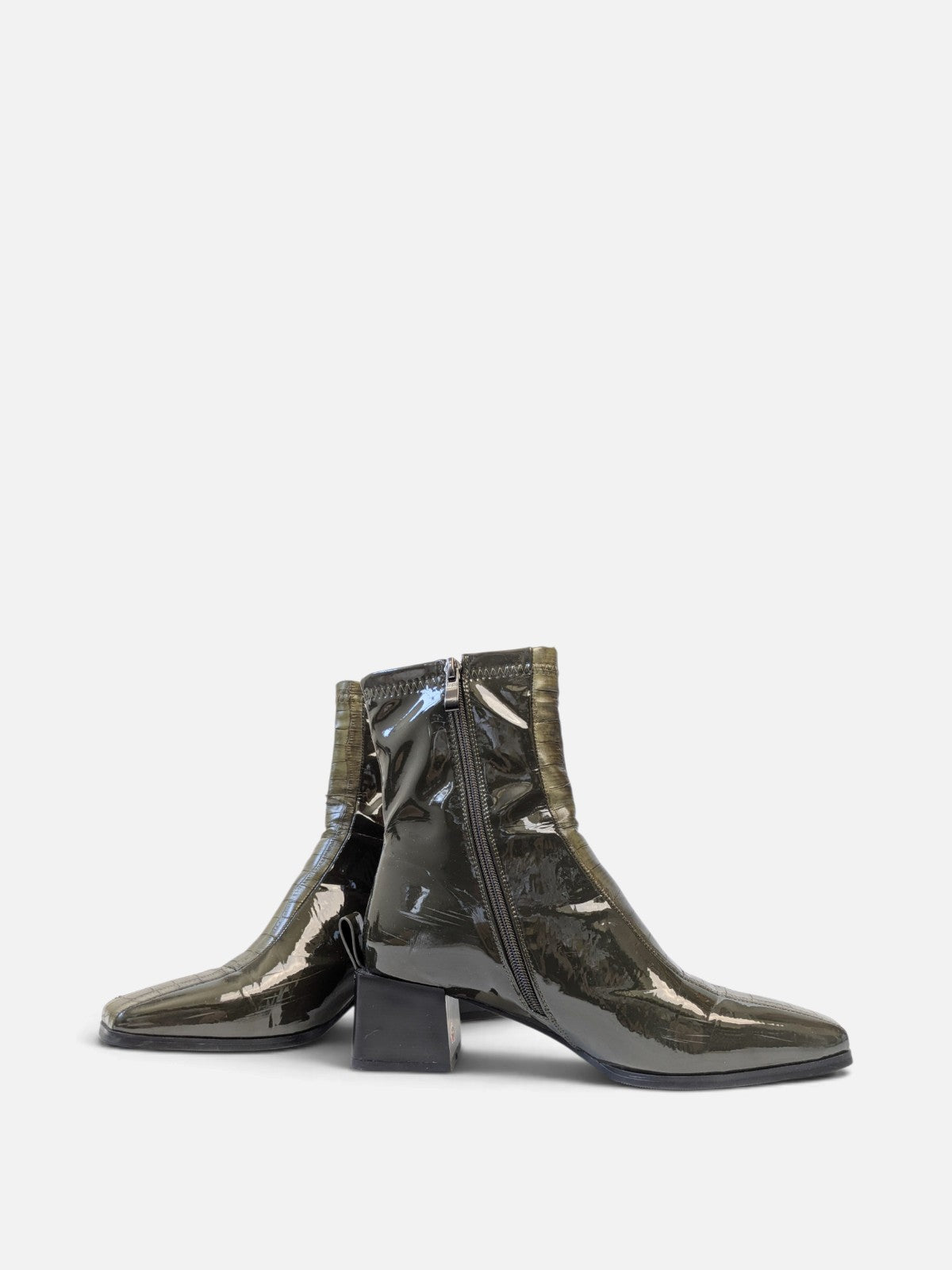 Glossy block heel ankle boots (2000s)