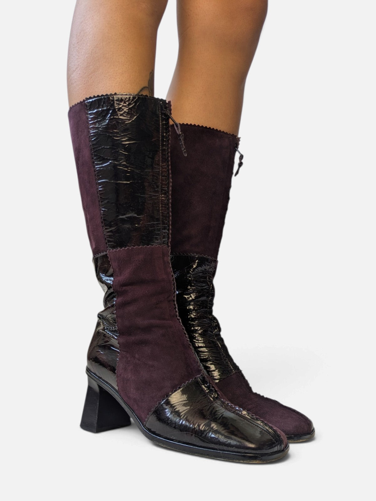 Patchwork suede and patent leather knee-high boots (2000s)