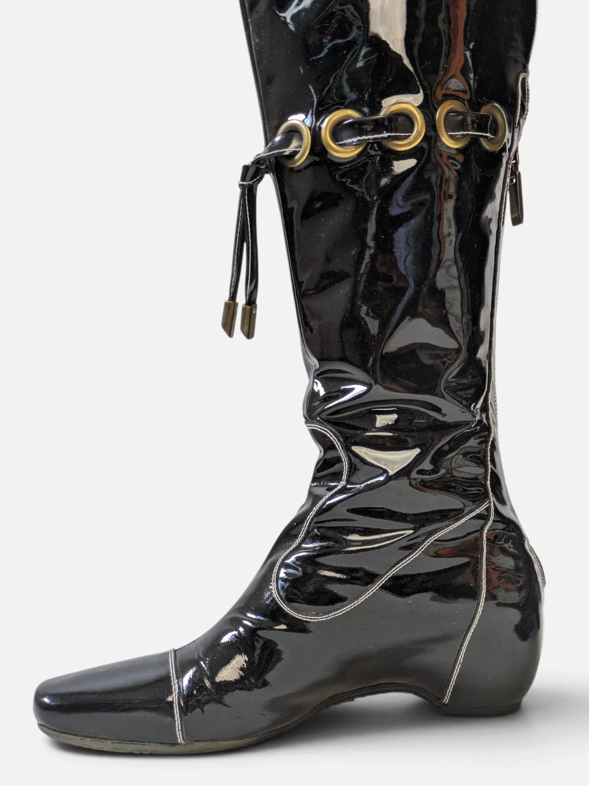 Patent leather grommet lace-up boots (2000s)