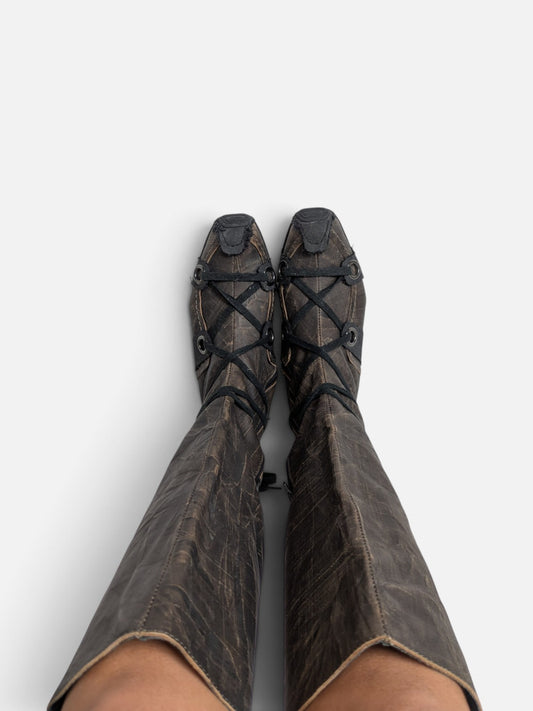 Industrial avant-garde knee-high leather boots