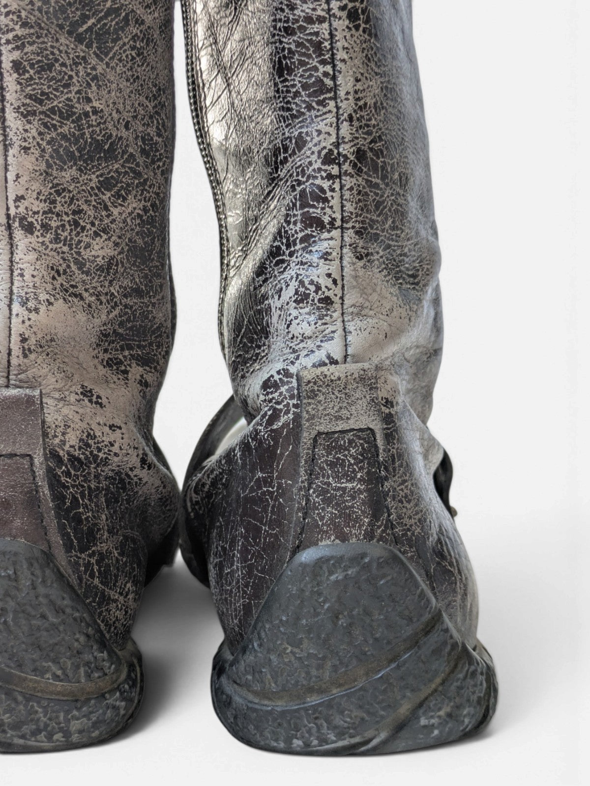 Distressed leather O-ring high boots (2000s)