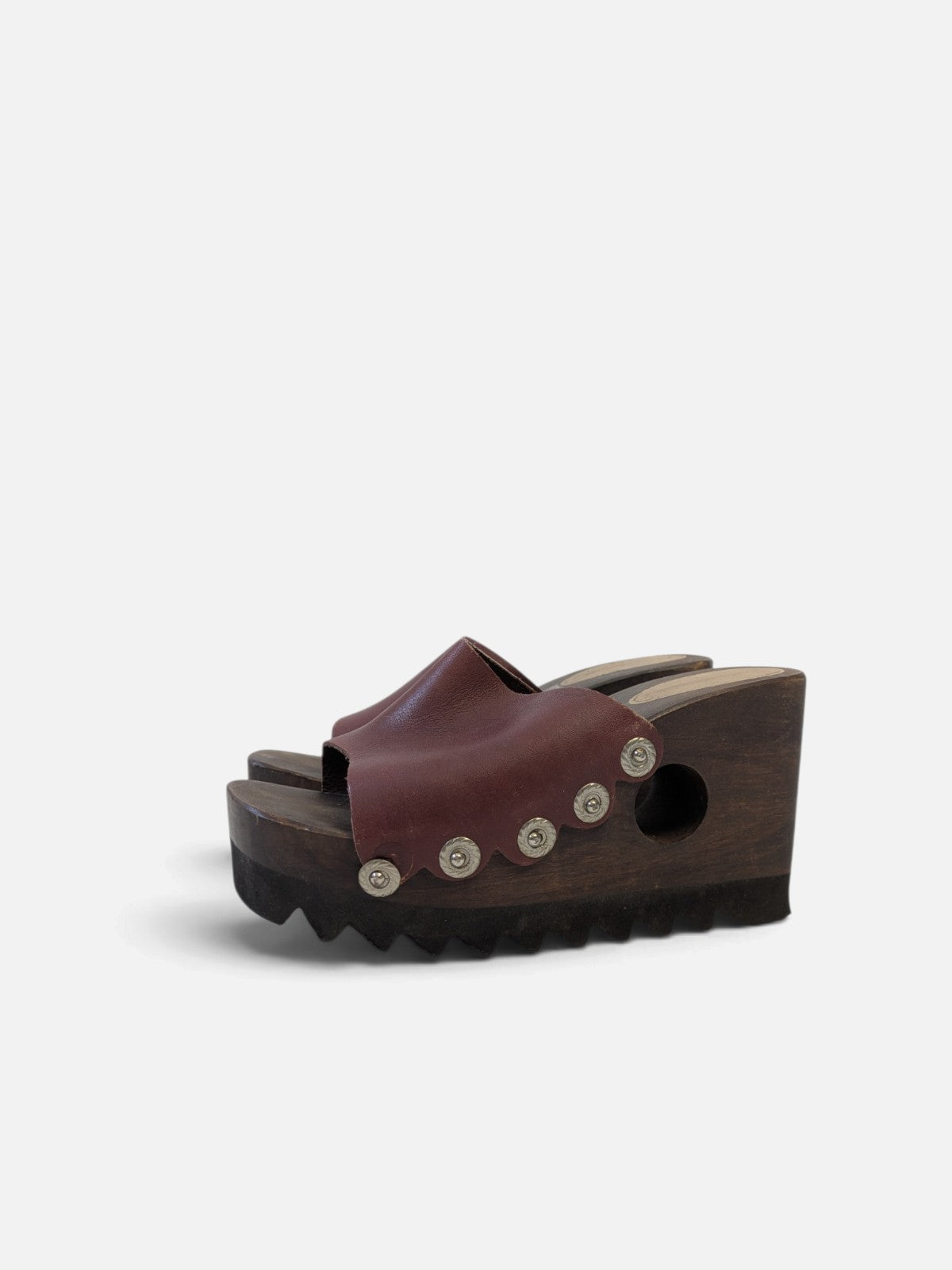 Rare sculptural wood platform sandals (90s)