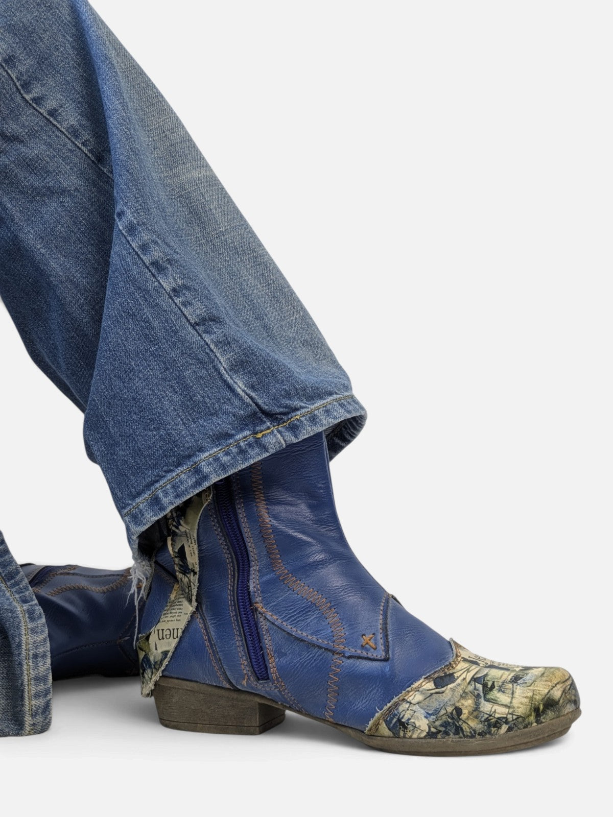 Patchwork newsprint ankle boots (2000s)