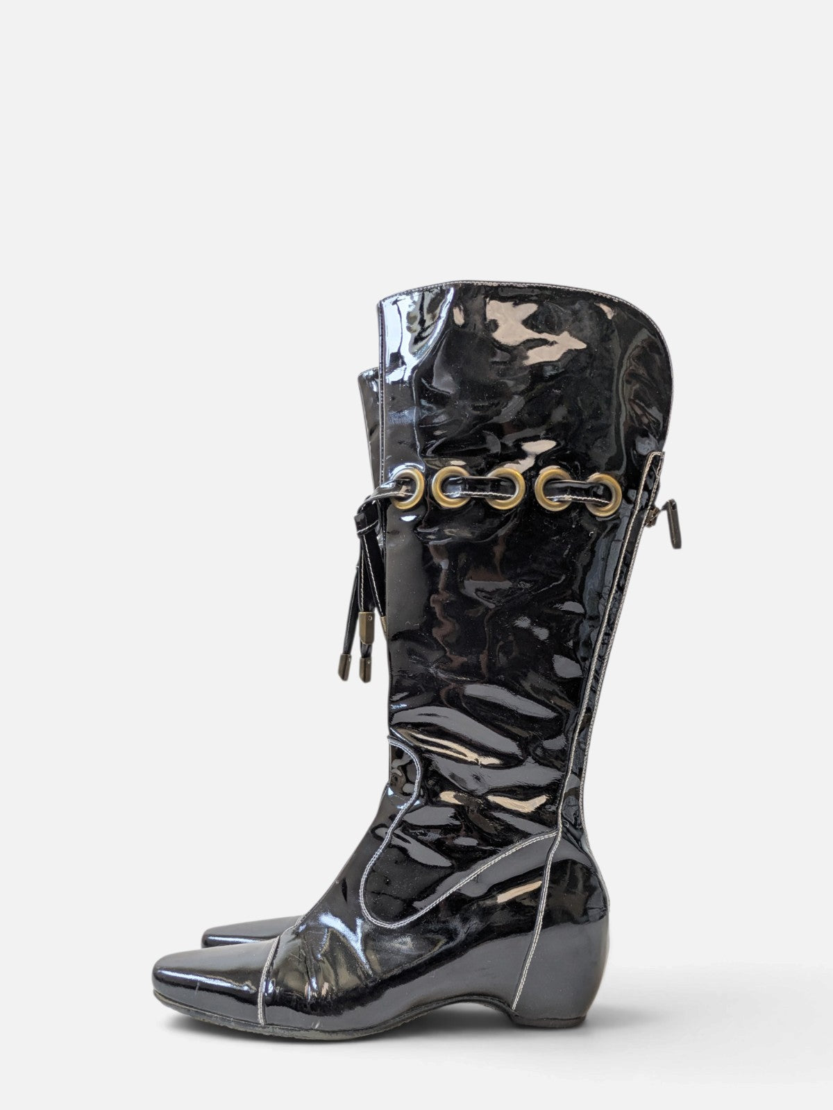 Patent leather grommet lace-up boots (2000s)