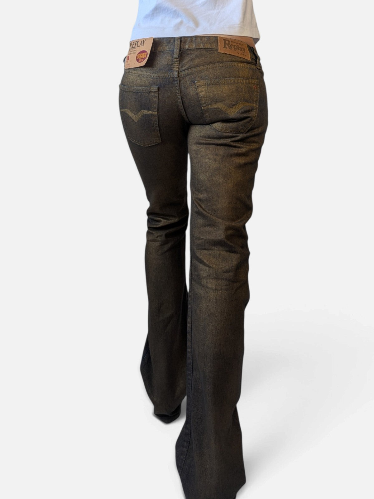 Replay coated gold denim bootcut jeans (2000s deadstock, new with tag)