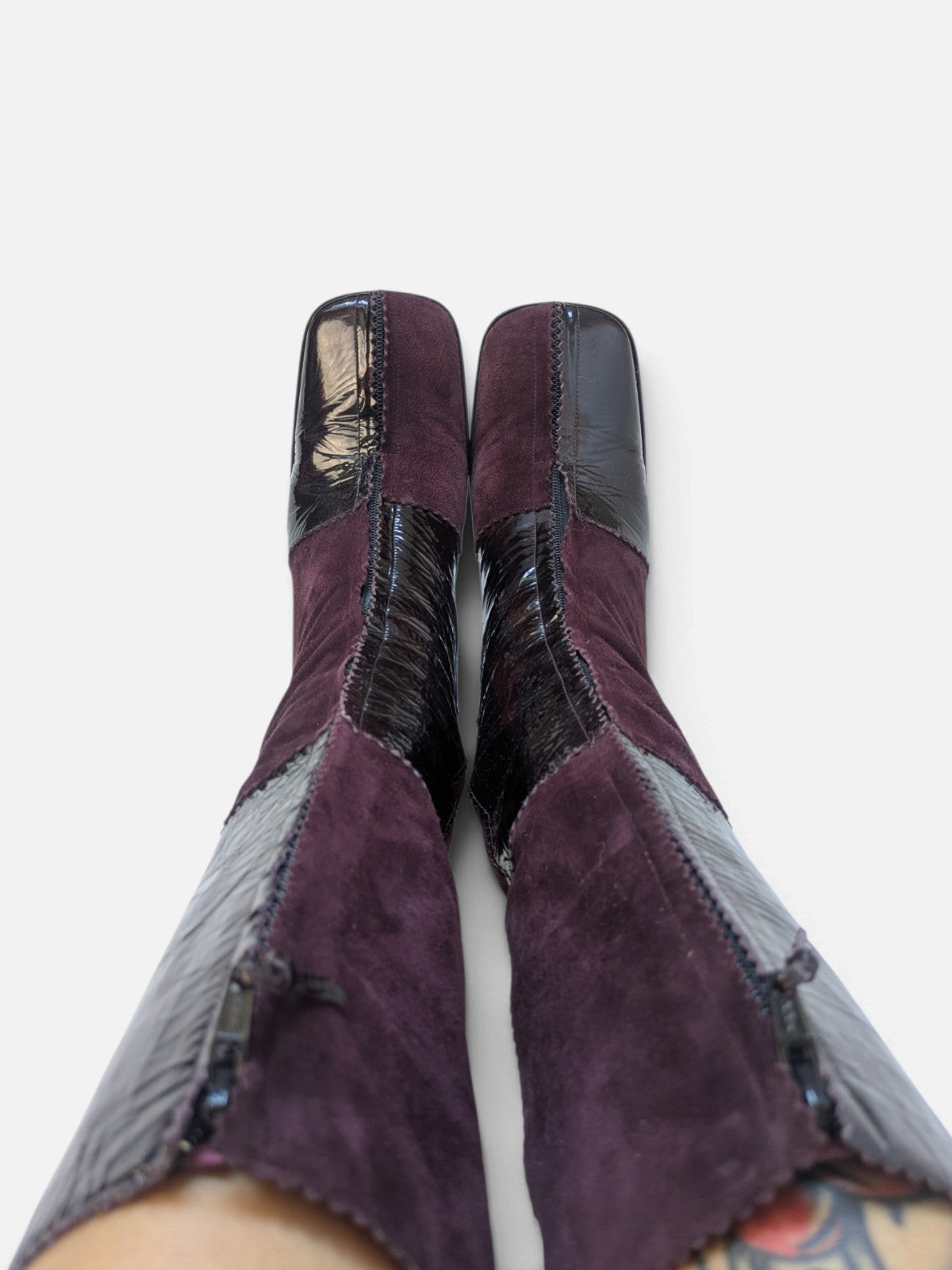 Patchwork suede and patent leather knee-high boots (2000s)