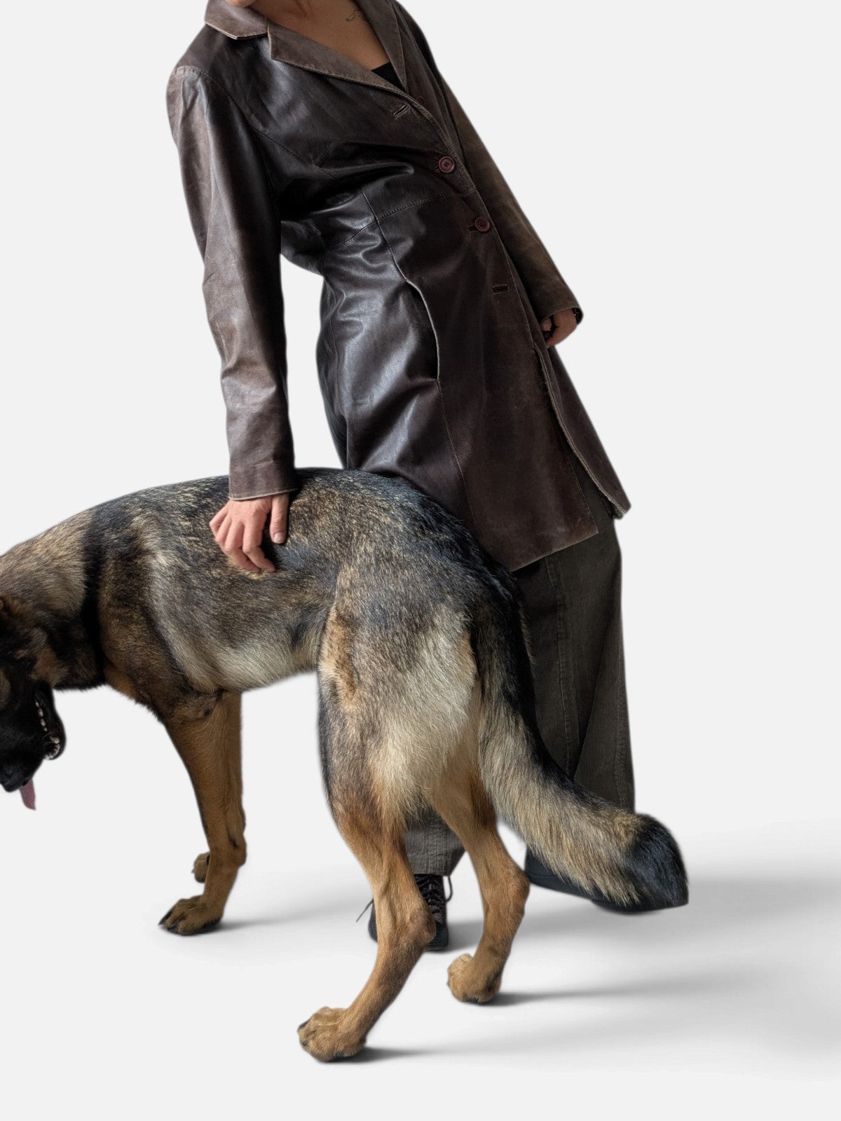 Distressed leather longline coat (90s)