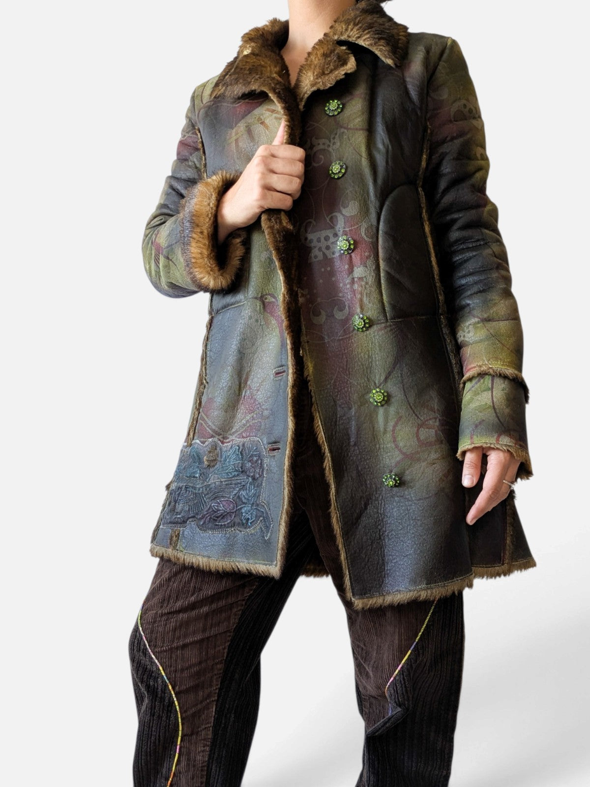 Custo Barcelona printed shearling coat (2000s)