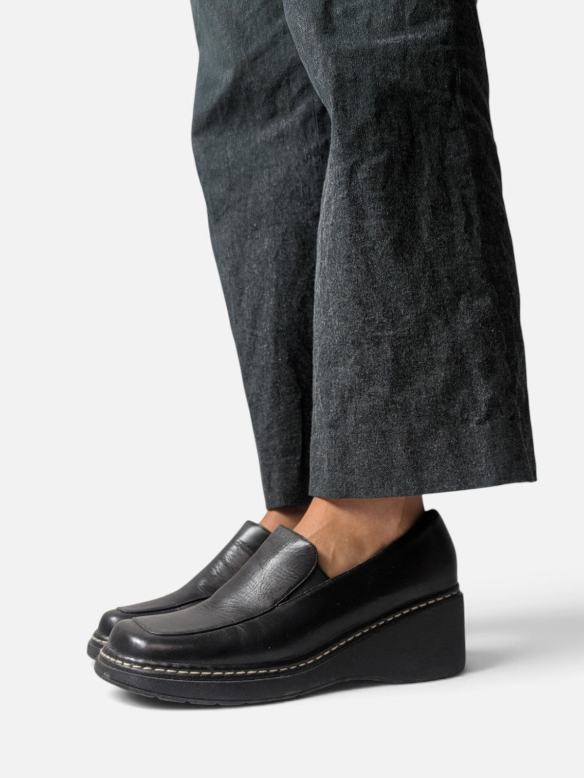 Black square toe wedge loafers (2000s)