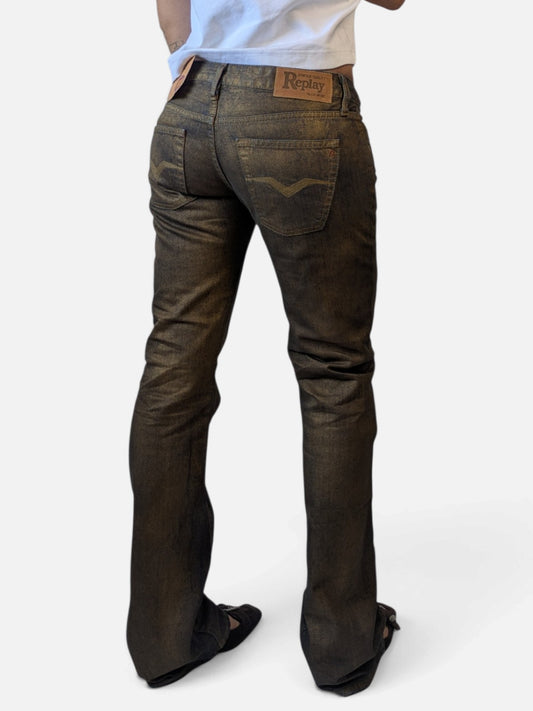 Replay coated gold denim bootcut jeans (2000s deadstock, new with tag)