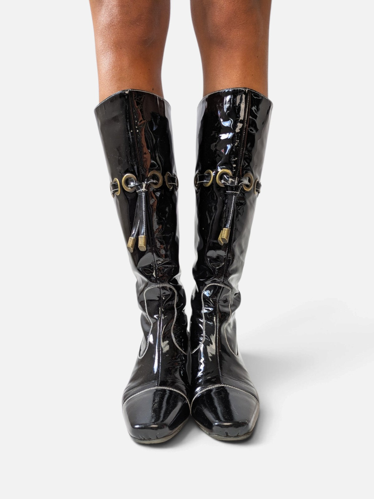 Patent leather grommet lace-up boots (2000s)