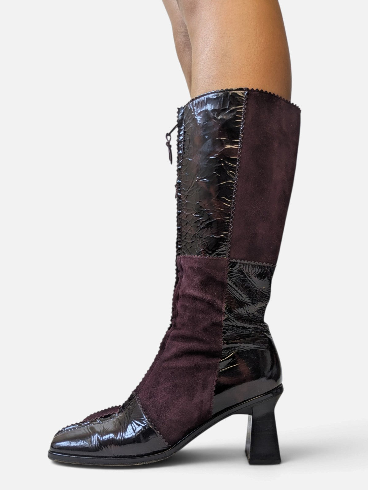 Patchwork suede and patent leather knee-high boots (2000s)