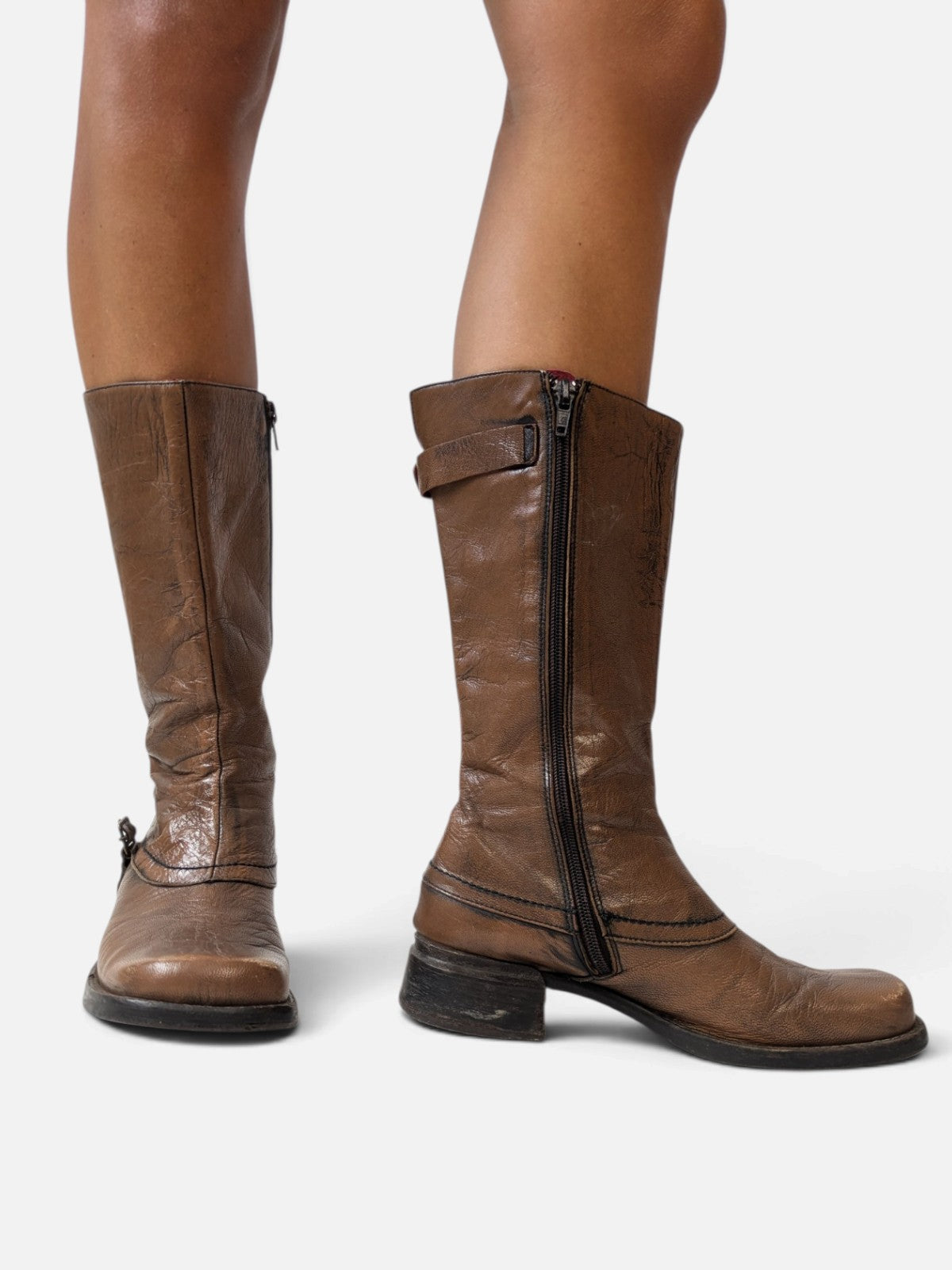 Spiral square-toe leather boots (2000s)