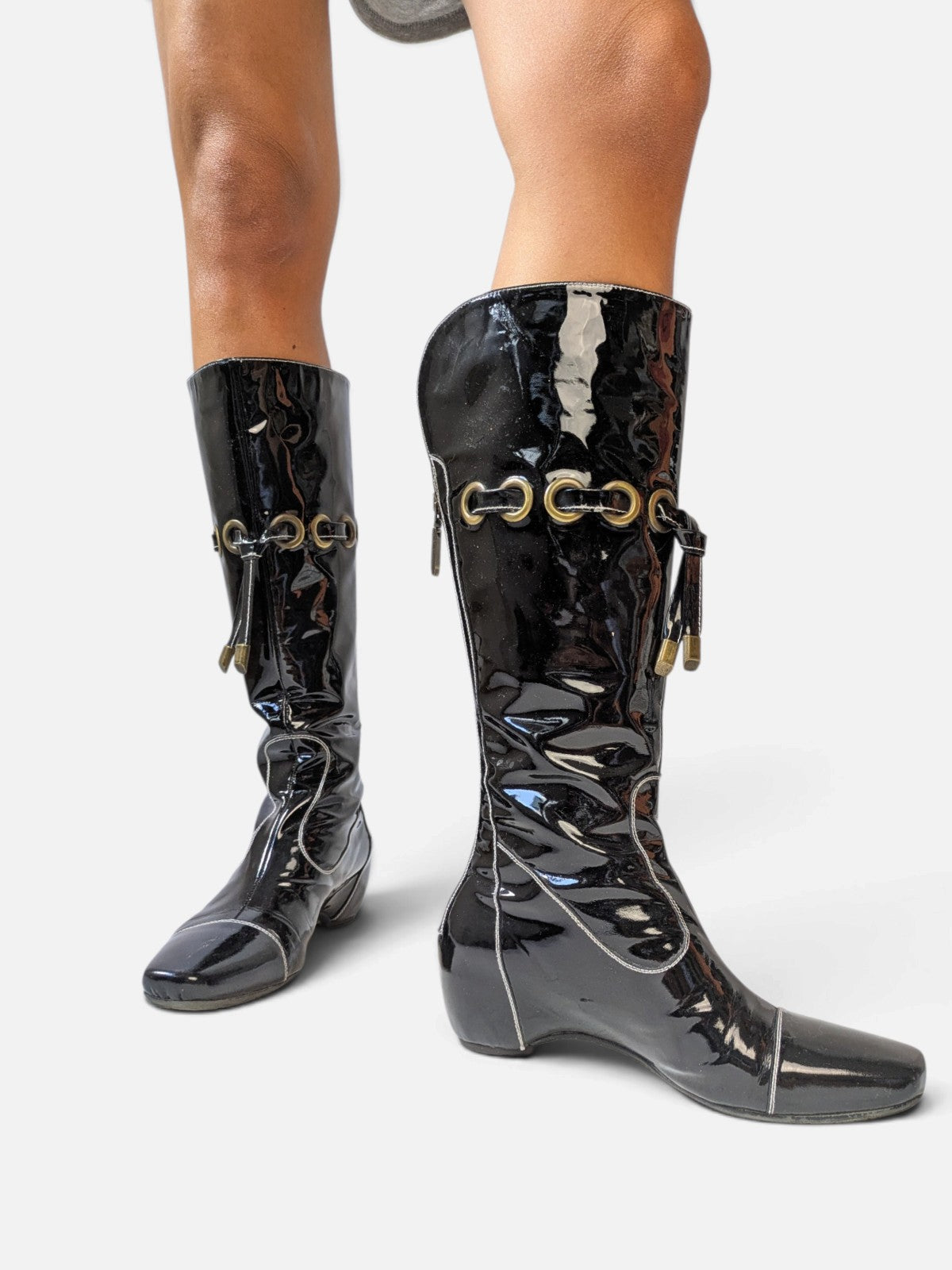 Patent leather grommet lace-up boots (2000s)