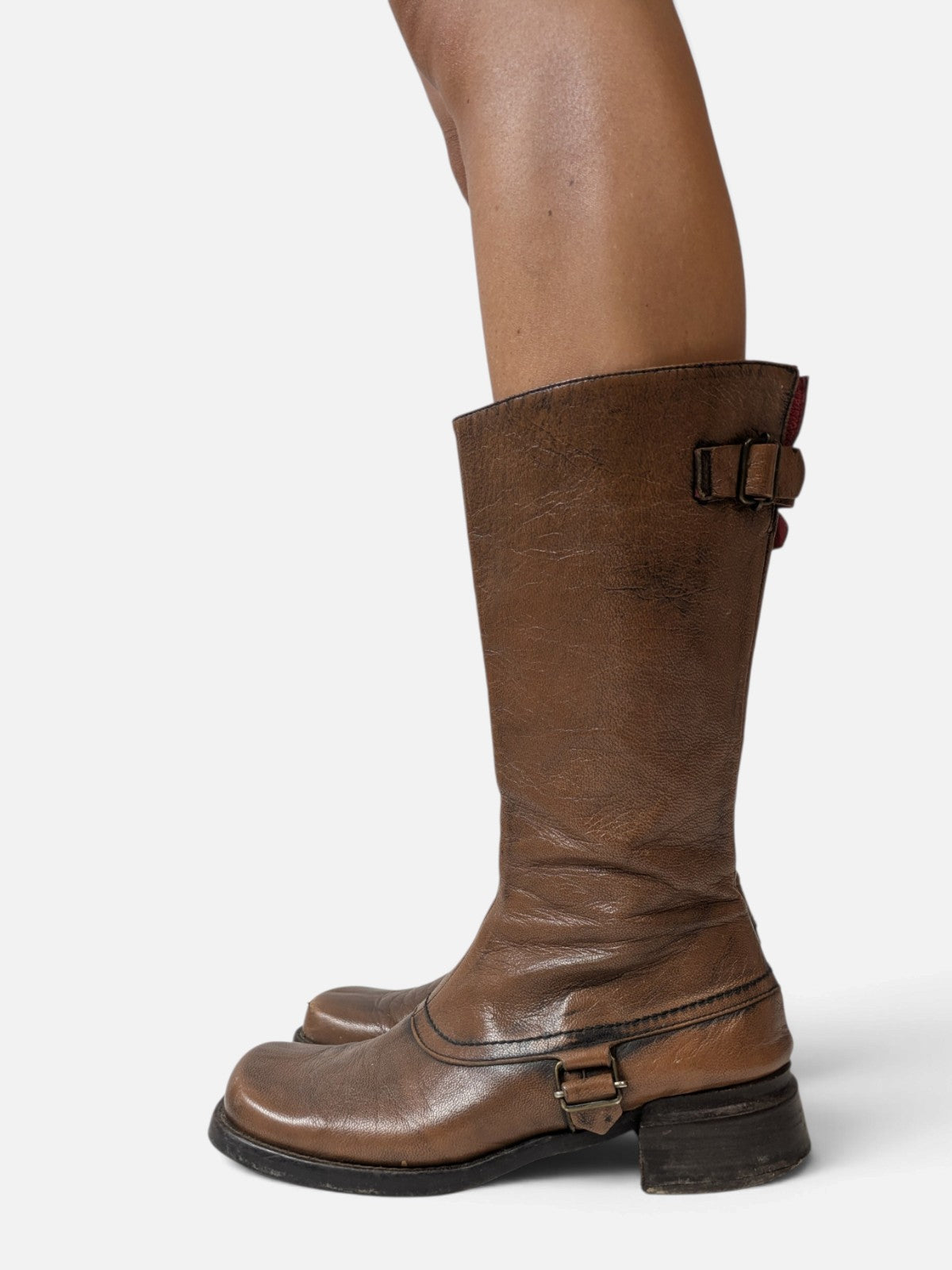 Spiral square-toe leather boots (2000s)