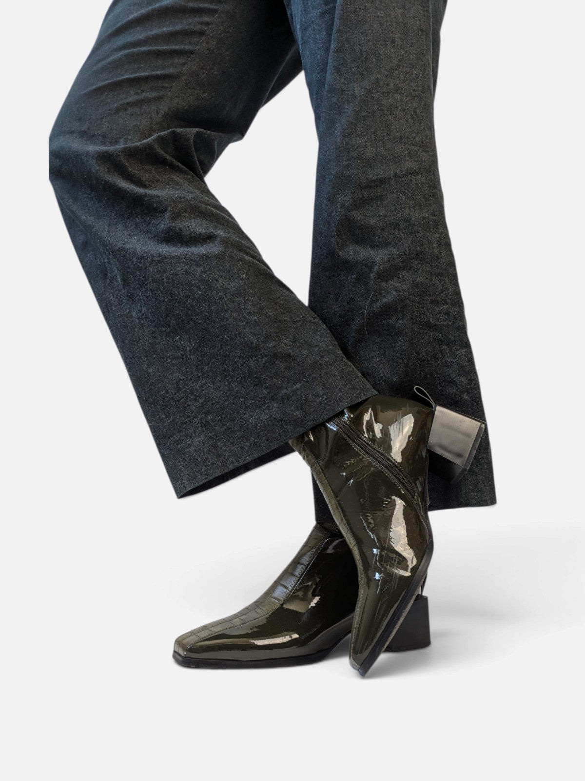 Glossy block heel ankle boots (2000s)