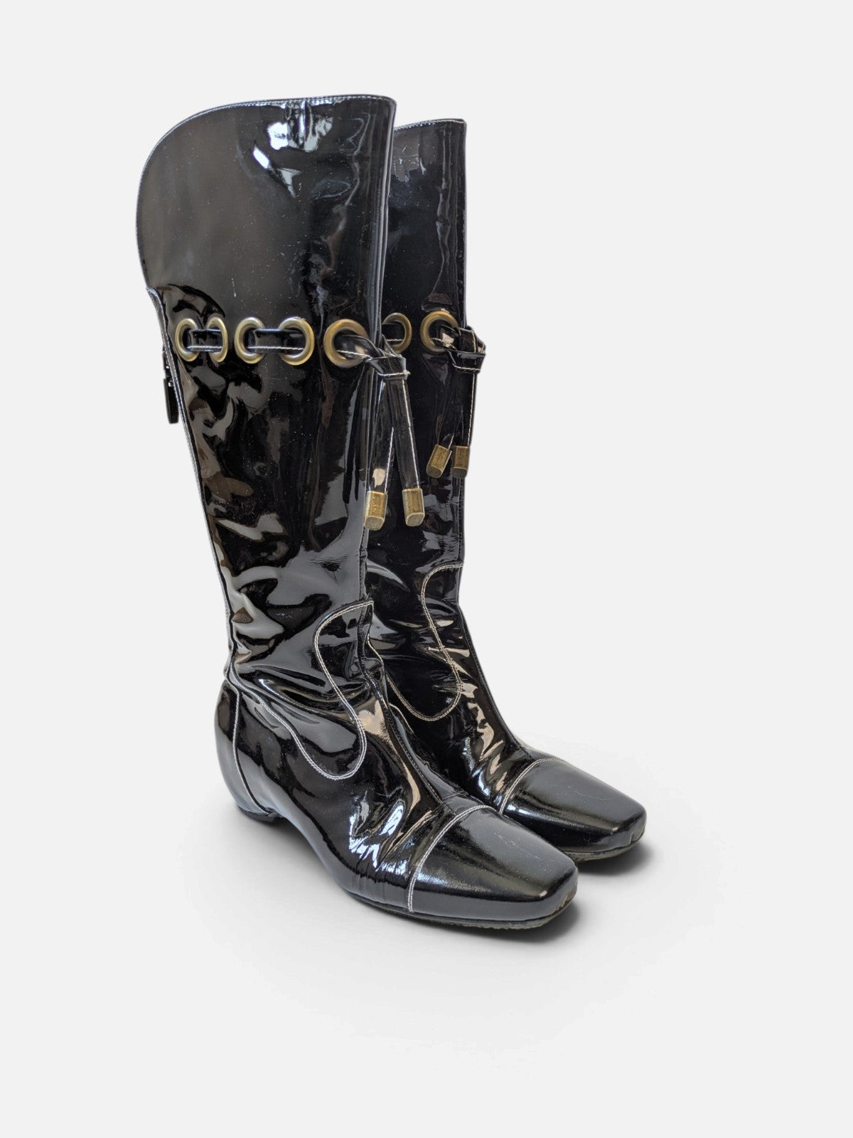 Patent leather grommet lace-up boots (2000s)