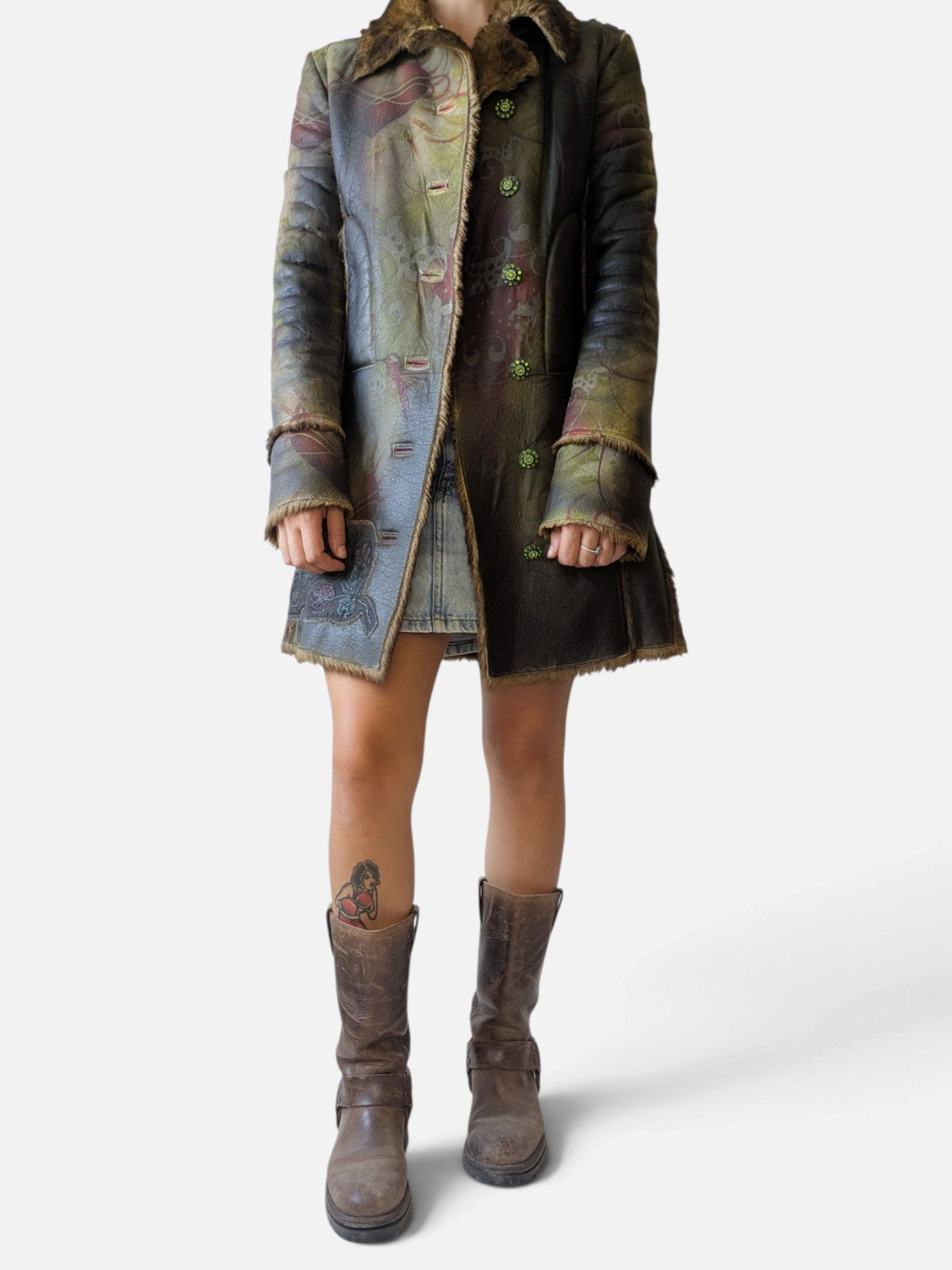 Custo Barcelona printed shearling coat (2000s)