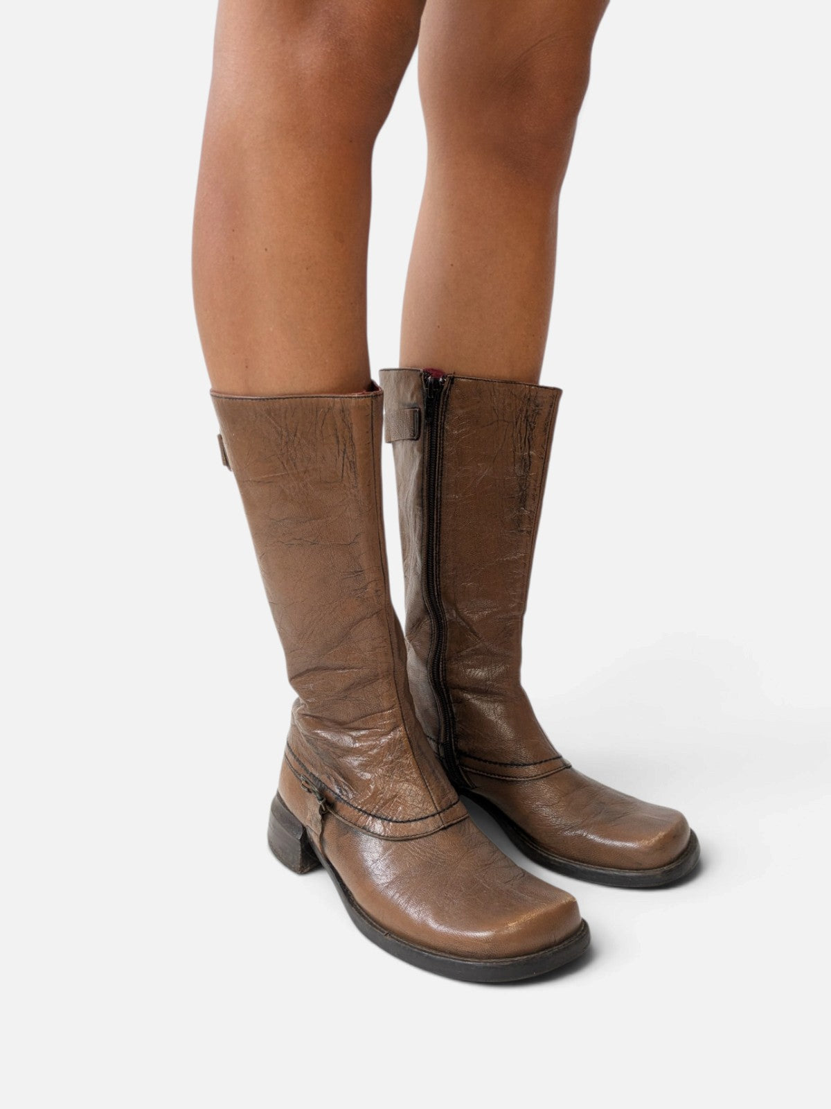 Spiral square-toe leather boots (2000s)