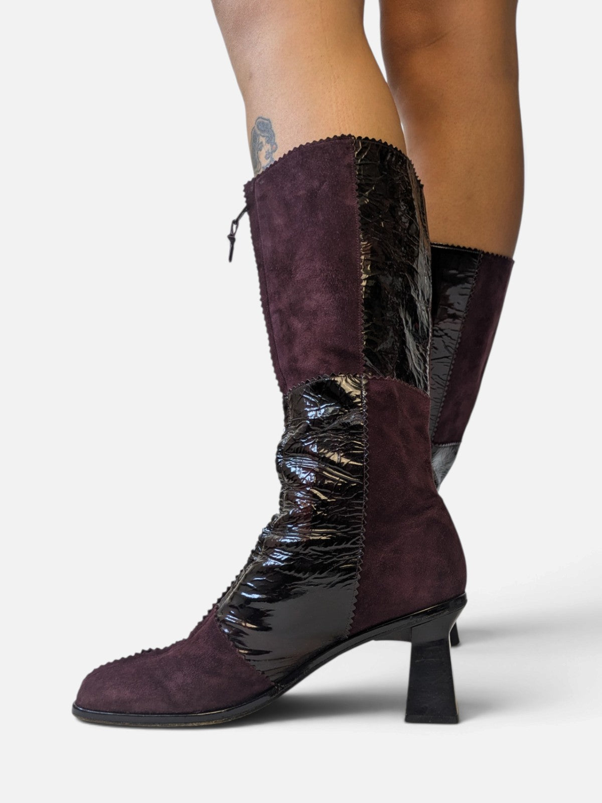 Patchwork suede and patent leather knee-high boots (2000s)