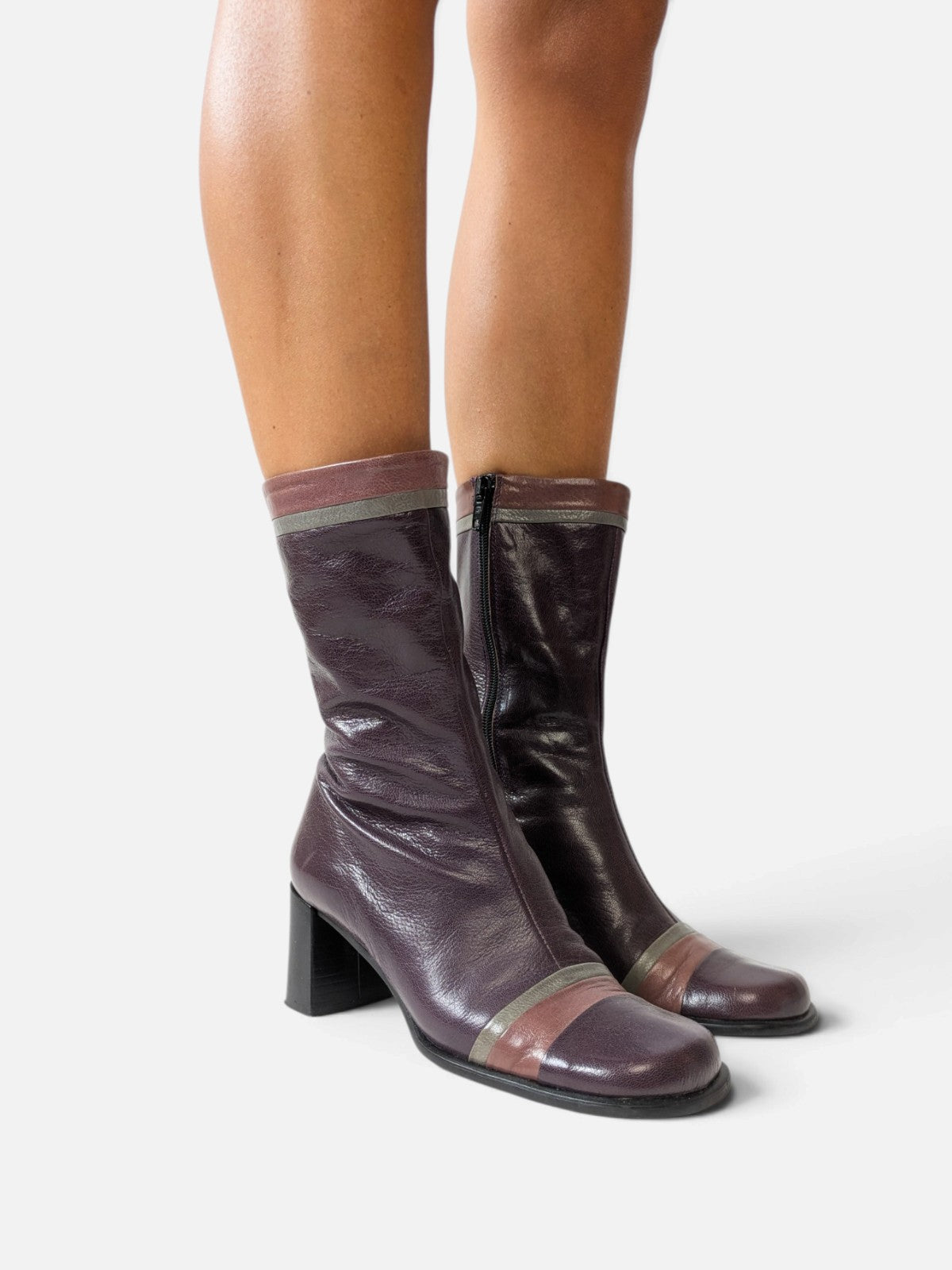 Vintage plum leather boots (90s)