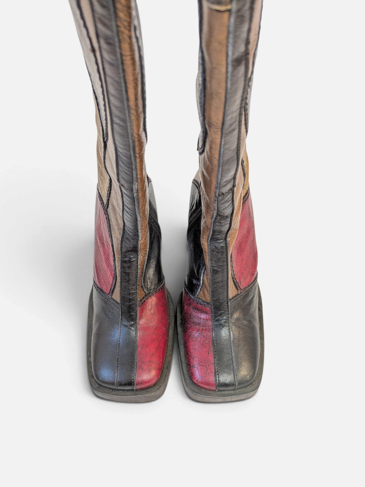 Rare Sonax patchwork platform knee-high boots (90s)