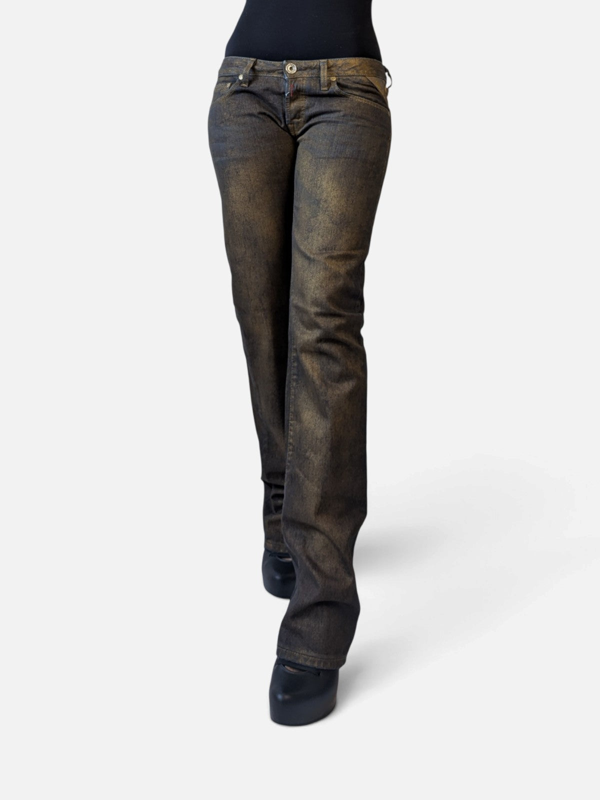 Replay coated gold denim bootcut jeans (2000s deadstock, new with tag)