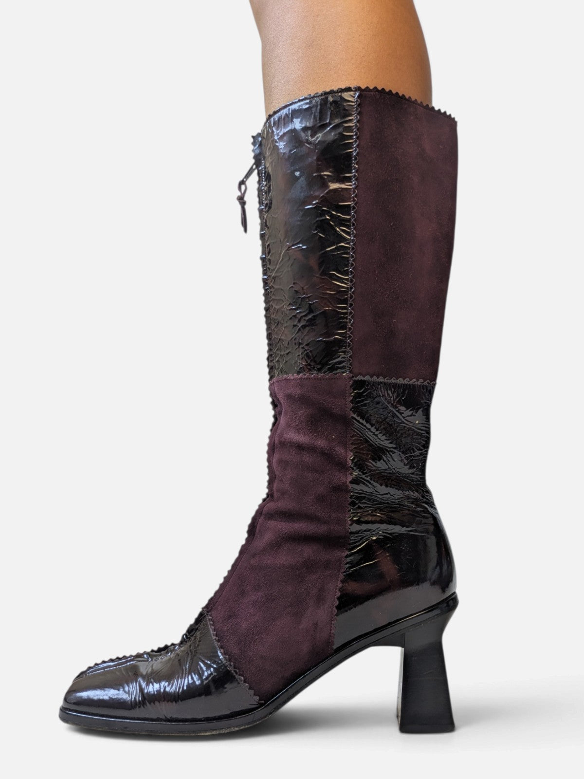 Patchwork suede and patent leather knee-high boots (2000s)