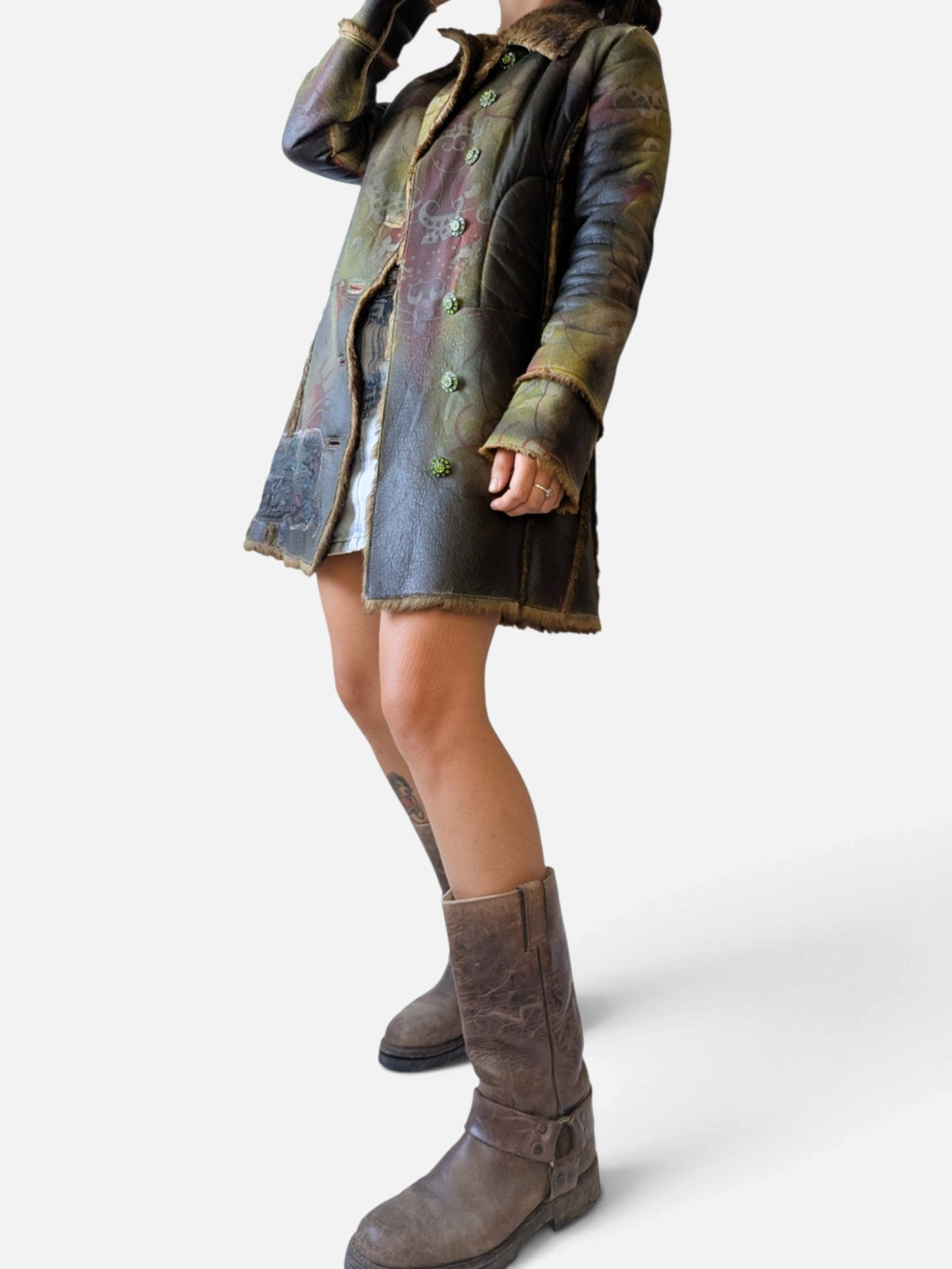 Custo Barcelona printed shearling coat (2000s)