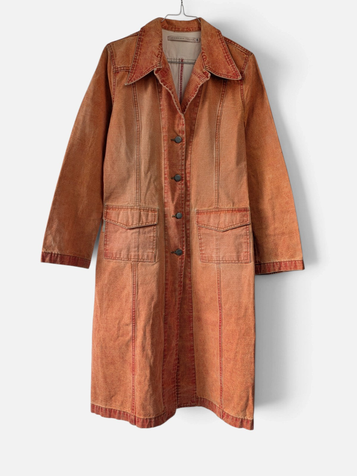 Faded orange denim longline coat (2000s)