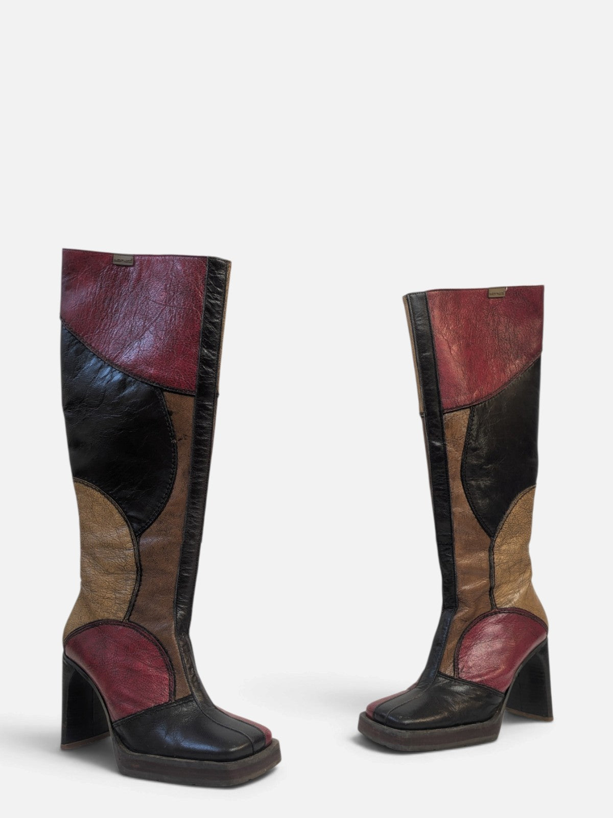 Rare Sonax patchwork platform knee-high boots (90s)