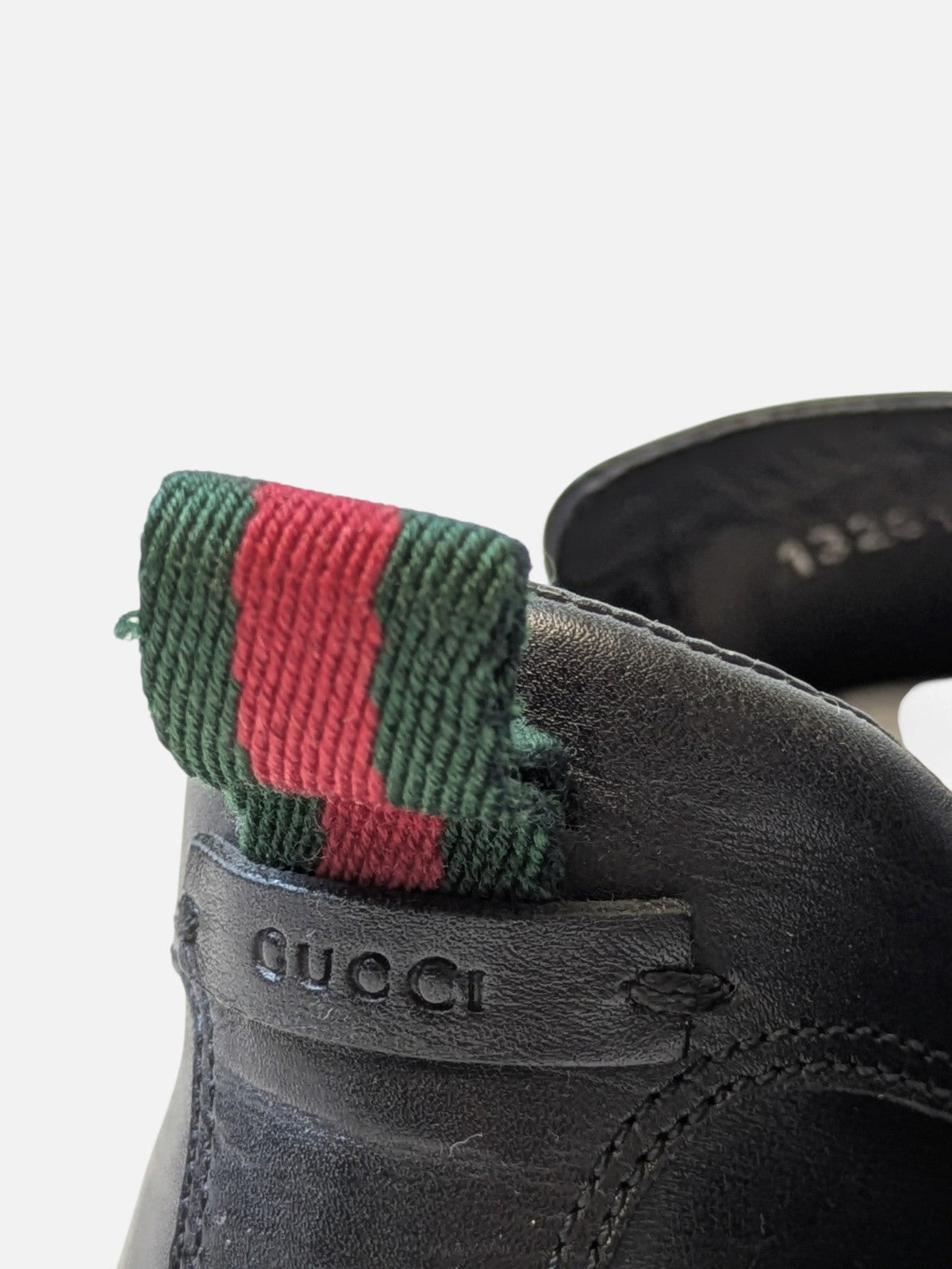 Gucci black leather loafers with striped heel pull (2000s)