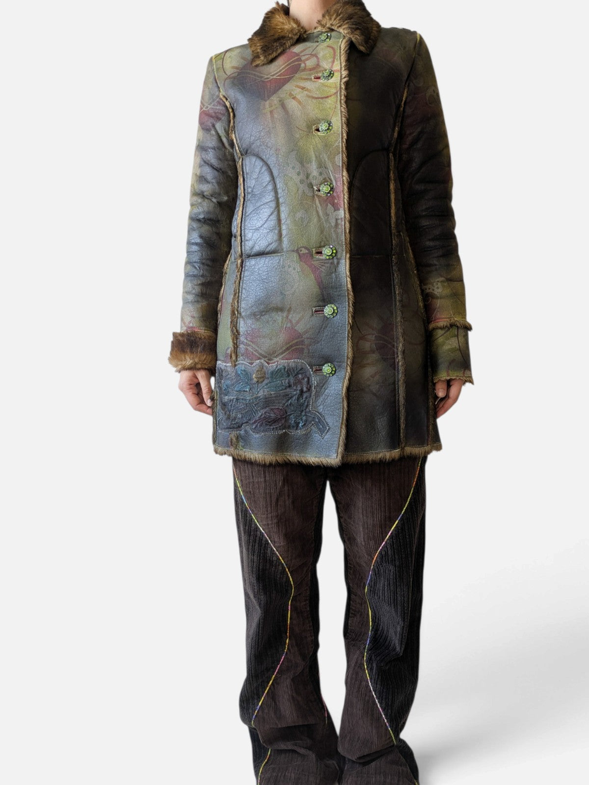 Custo Barcelona printed shearling coat (2000s)