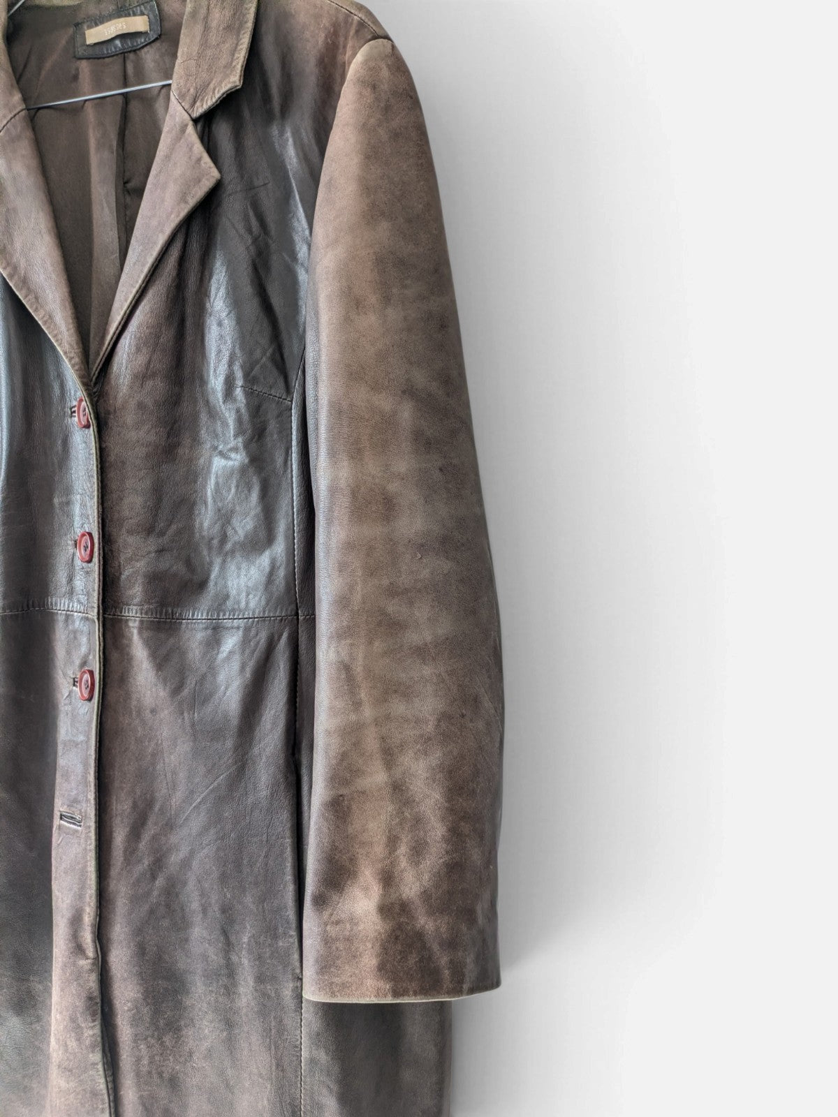 Distressed leather longline coat (90s)