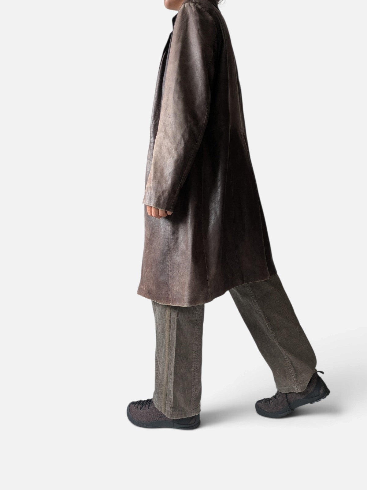 Distressed leather longline coat (90s)