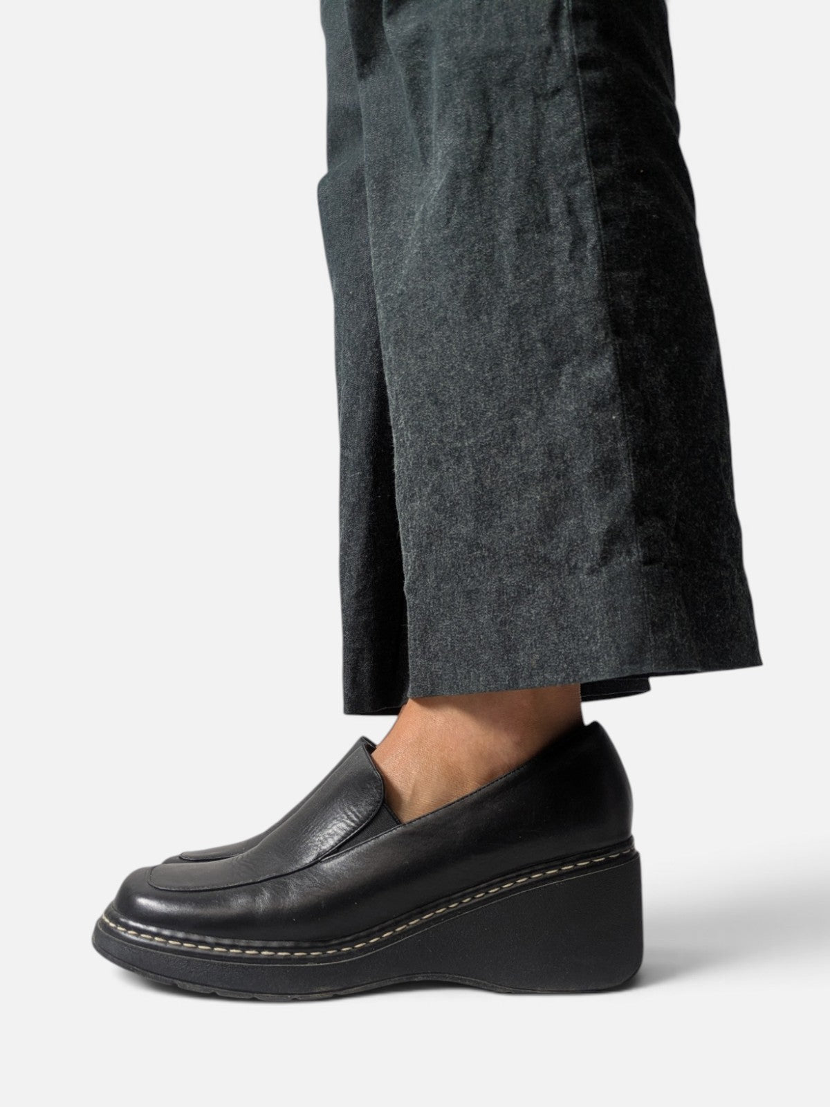 Black square toe wedge loafers (2000s)