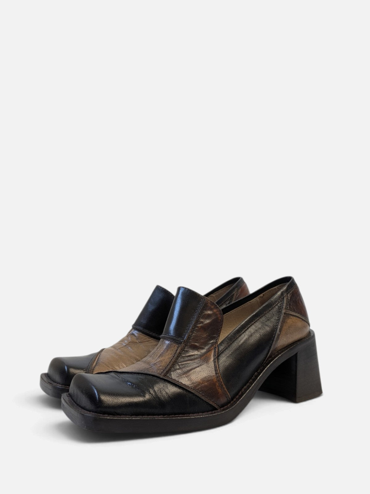 Patchwork square-toe block heel shoes (2000s)