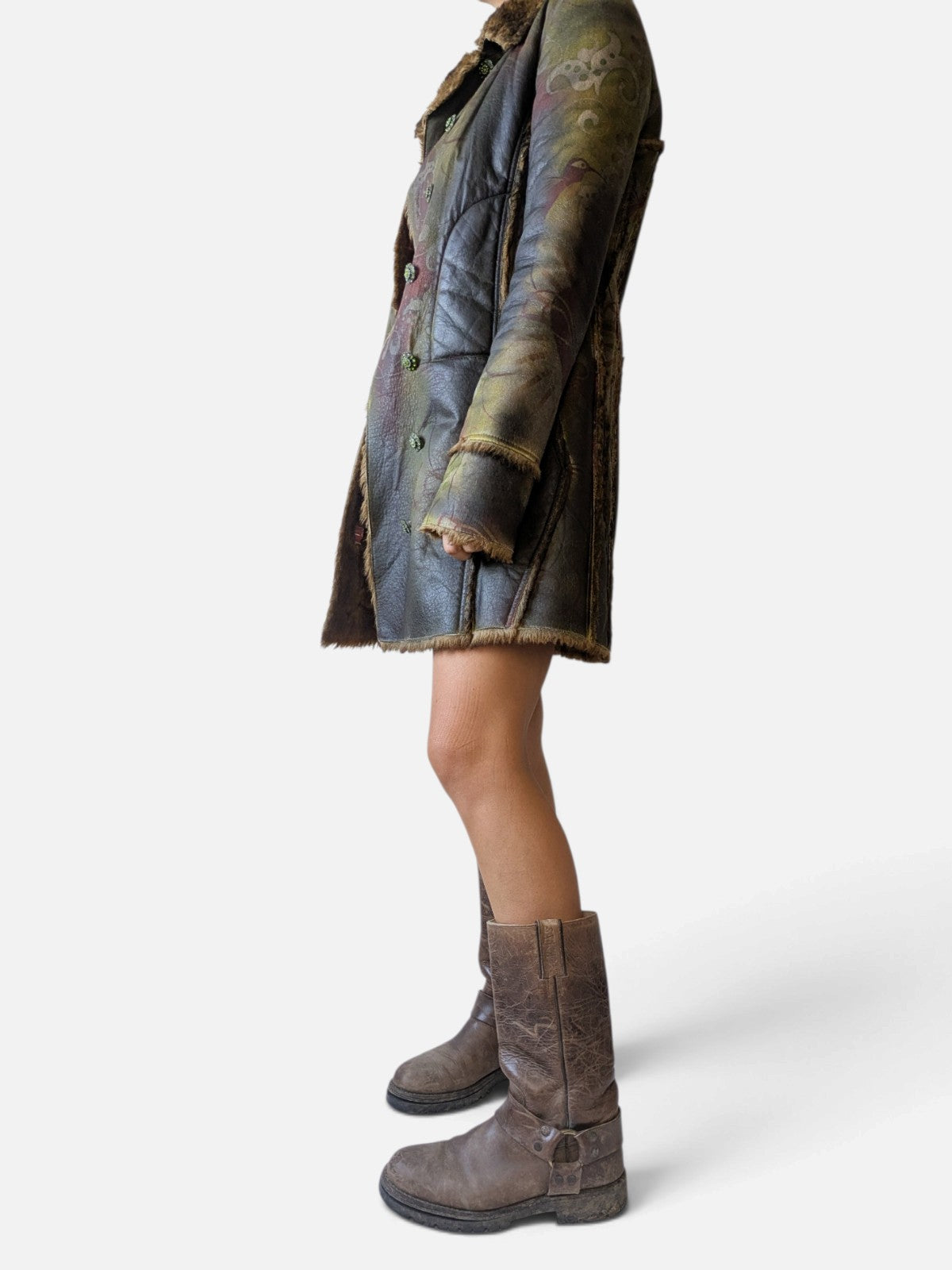 Custo Barcelona printed shearling coat (2000s)