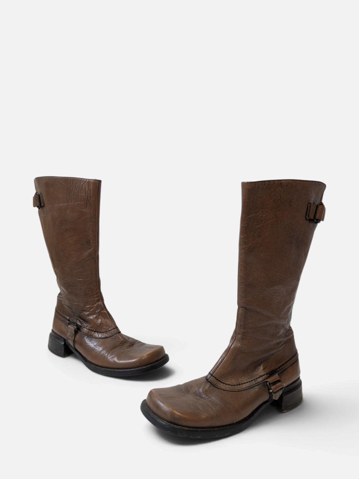 Spiral square-toe leather boots (2000s)