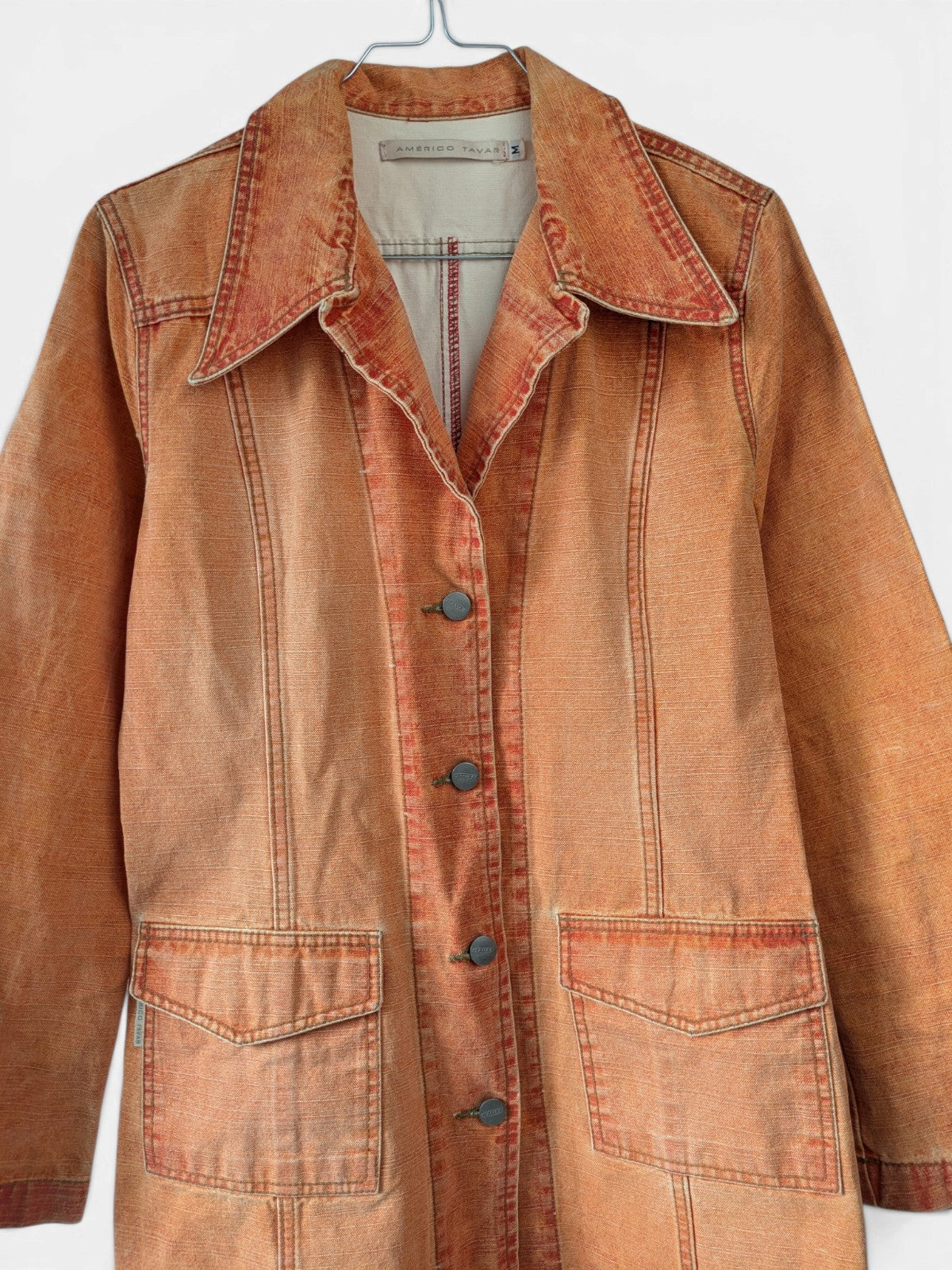 Faded orange denim longline coat (2000s)