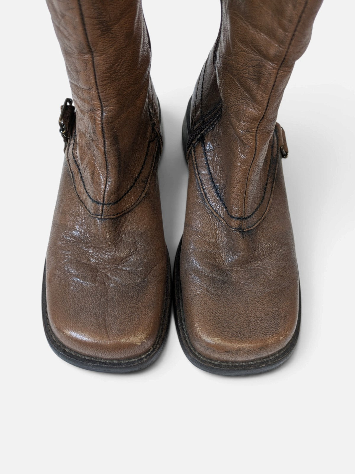 Spiral square-toe leather boots (2000s)