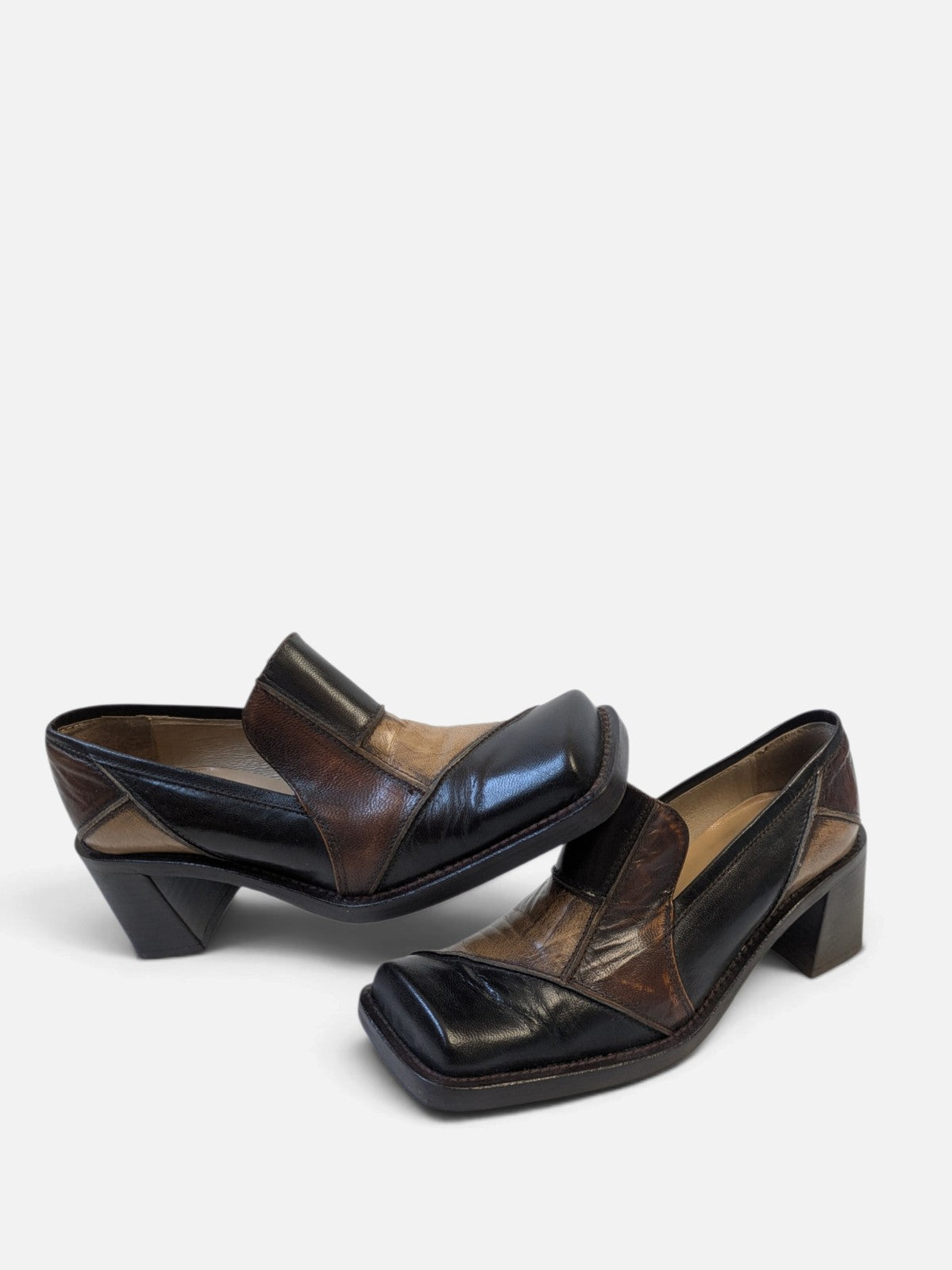 Patchwork square-toe block heel shoes (2000s)