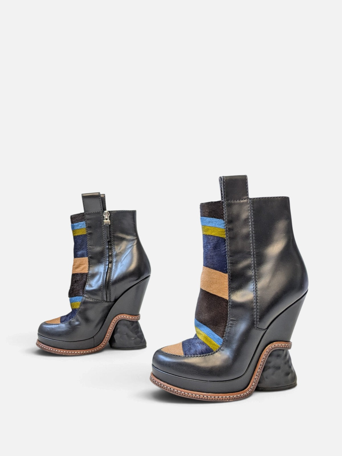 Fendi sculptural pony hair ankle wedge boots (FW 2015)