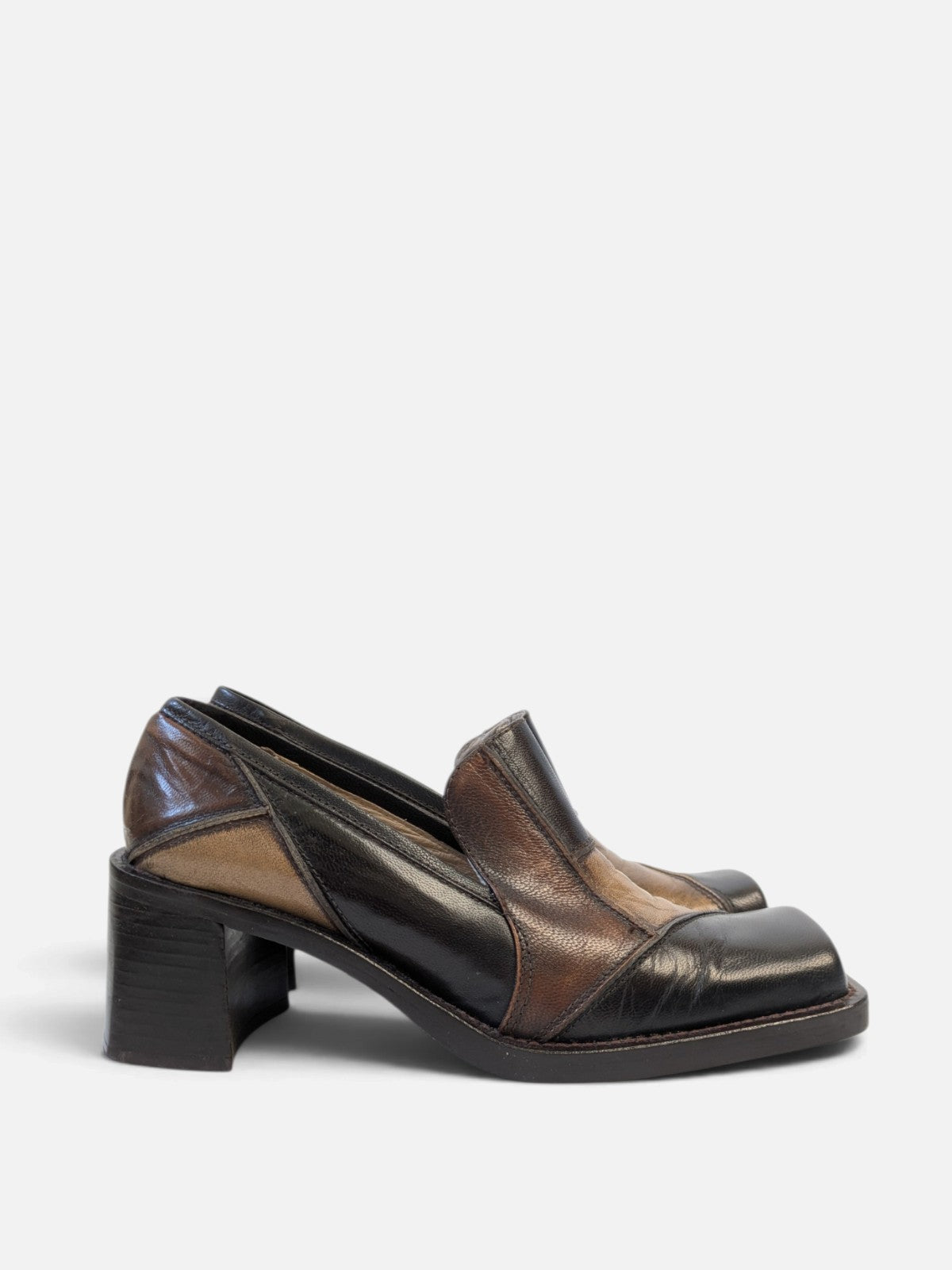 Patchwork square-toe block heel shoes (2000s)