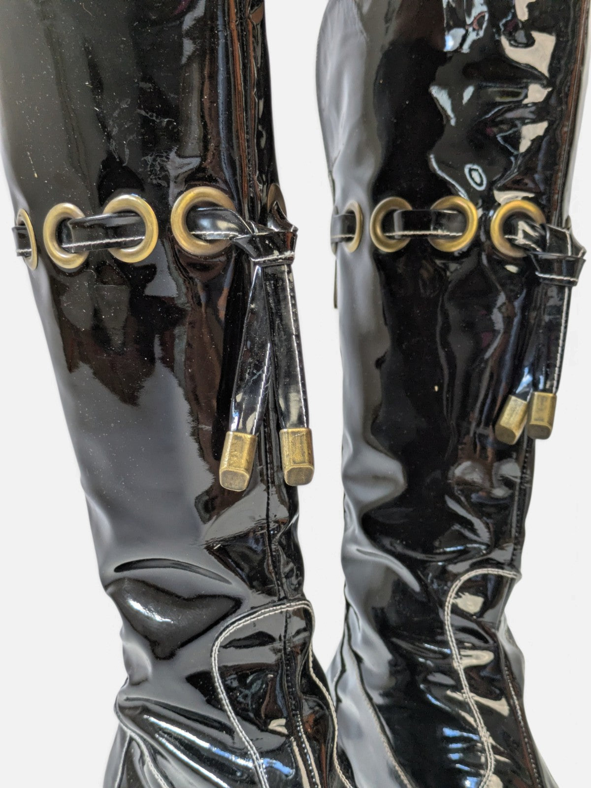 Patent leather grommet lace-up boots (2000s)