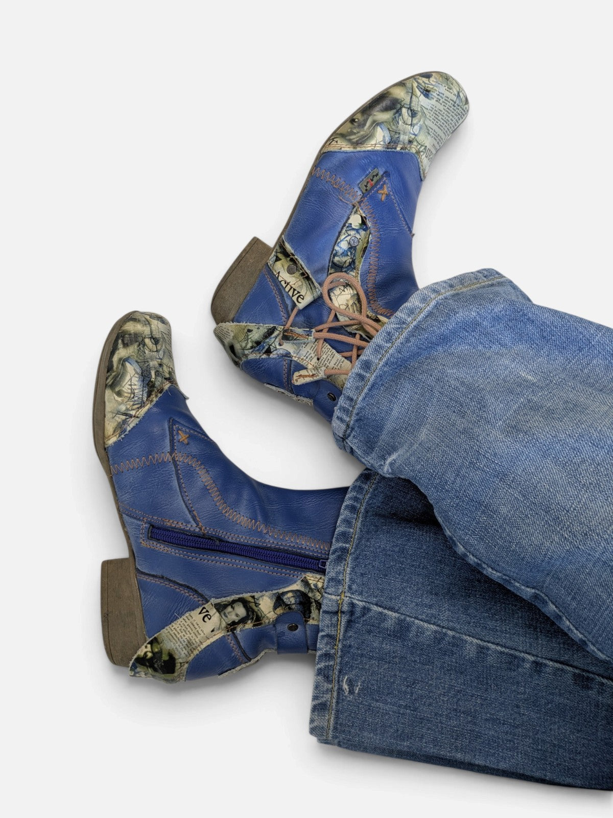 Patchwork newsprint ankle boots (2000s)