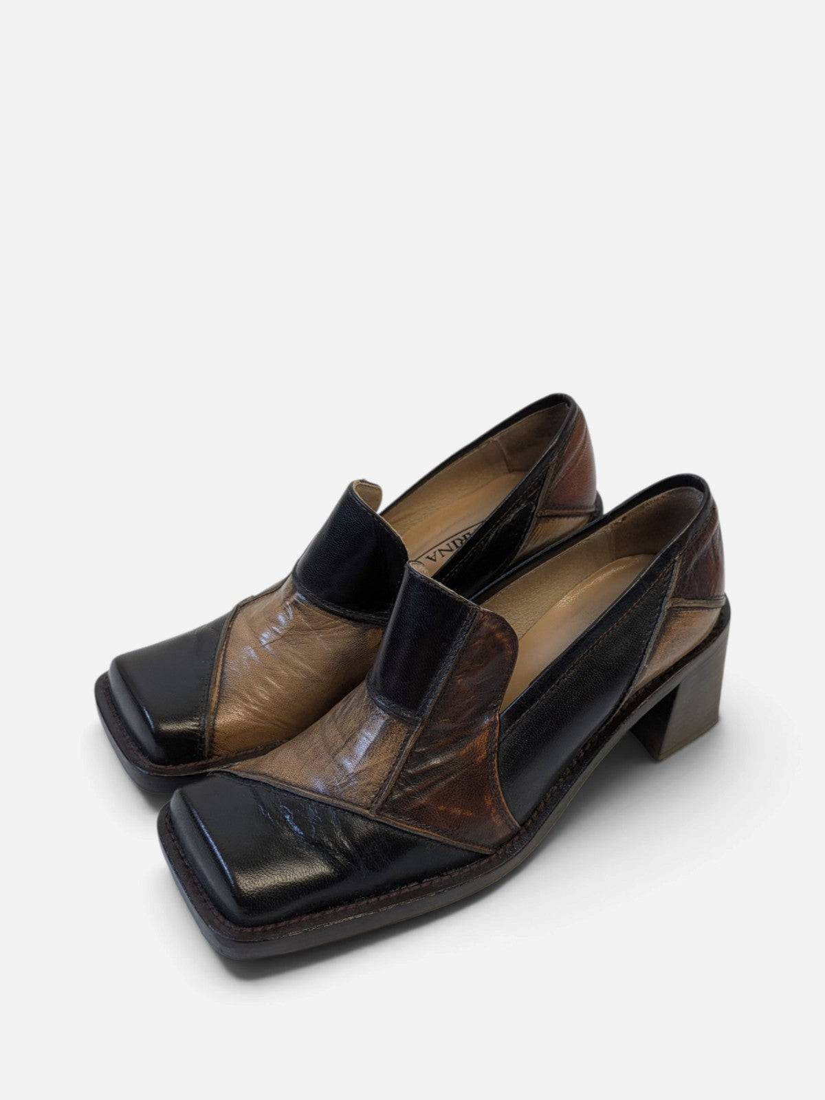 Patchwork square-toe block heel shoes (2000s)