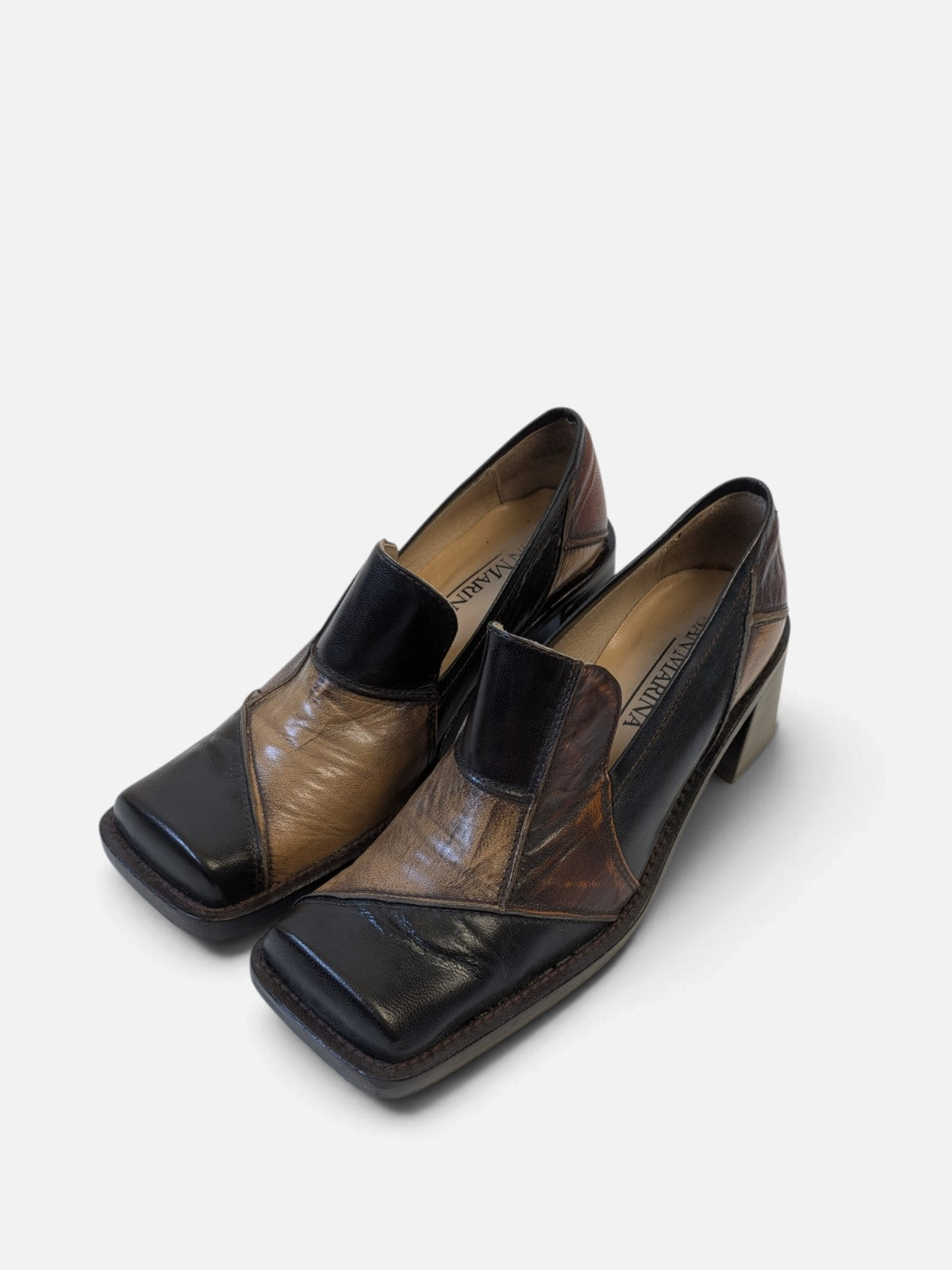 Patchwork square-toe block heel shoes (2000s)