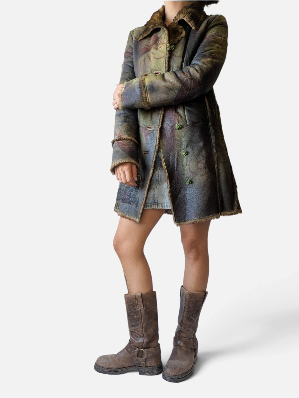 Custo Barcelona printed shearling coat (2000s)